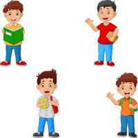 Boys cartoon collection set with bag vector