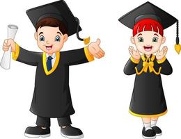 Cartoon boy and girl in Graduation Costume vector