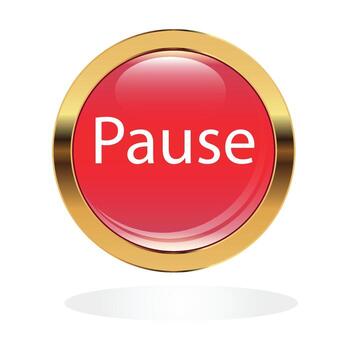 A circle of red color in a gold frame is depicted  Pause vector