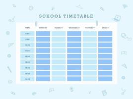 .Weekly planner template with school objects and symbols vector