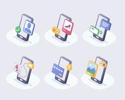 mobile phone icon with various activity about technology set collection with isometric style vector