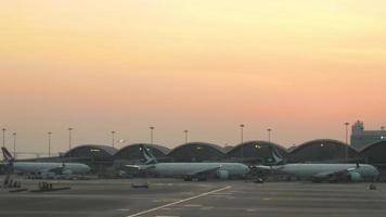 HONG KONG NOVEMBER 11, 2019 - Sunset at Terminal of Hong Kong International Airport. video