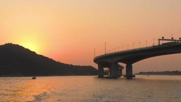 Hong Kong Zhuhai Macao bridge near Airport of Hong Kong, view from ferry boat video