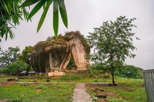 The ruined stone lions on the riverbank of Irrawaddy river damaged by 1838 earthquake, Mingun, Sagaing region, Myanmar photo