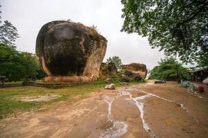 The ruined stone lions on the riverbank of Irrawaddy river damaged by 1838 earthquake, Mingun, Sagaing region, Myanmar photo