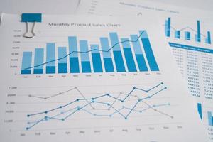 chart or graph paper. Financial, account, statistics and business data concept. photo