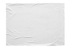 Blank white crumpled and creased sticker paper poster texture isolated on white background photo