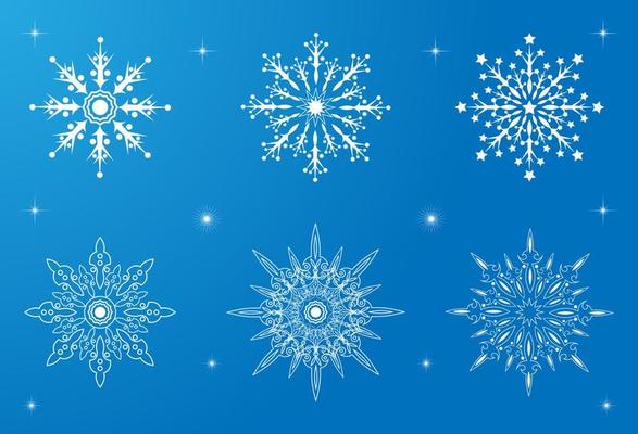 set of snowflakes shapes cool colour with starlight