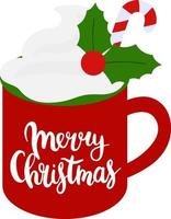 Merry Christmas mug with candy cane and holly branch vector