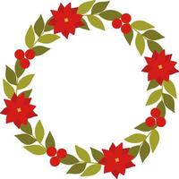 Red poinsettia wreath with berries and leaves vector