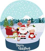 bola de nieve navideña con lindos personajes navideños vector