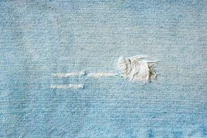 Denim blue jeans torn fashion design texture close up background top view photo