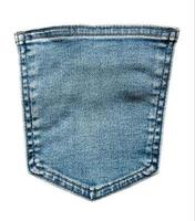 Blue denim jeans bolsillo trasero aislado sobre fondo blanco. foto