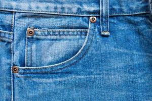 Blue denim Jeans pocket texture background closeup photo