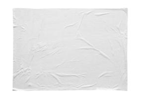 Blank white crumpled and creased sticker paper poster texture isolated on white background photo