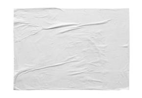 Blank white crumpled and creased sticker paper poster texture isolated on white background photo