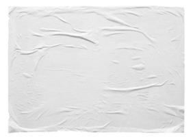 Blank white crumpled and creased sticker paper poster texture isolated on white background photo