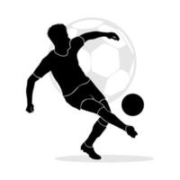 Professional soccer player passes the ball. Vector silhouette illustration