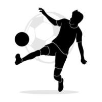 Silhouette of a professional soccer player passing the ball. Vector silhouette illustration