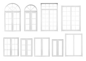 colección de conjuntos de marcos de ventana de casa vintage real aislada sobre fondo blanco foto