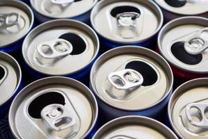 Empty aluminium drink cans recycling background concept photo