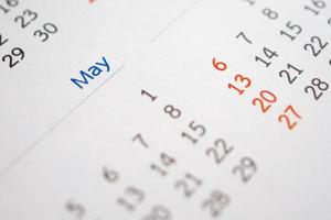 página de calendario de mayo con meses y fechas concepto de reunión de cita de planificación empresarial foto