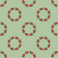 Seamless pattern with creative strawberry on light green background. Vector image.