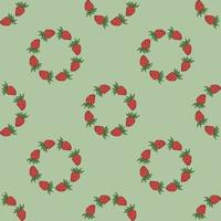 Seamless pattern with creative strawberry on light green background. Vector image.