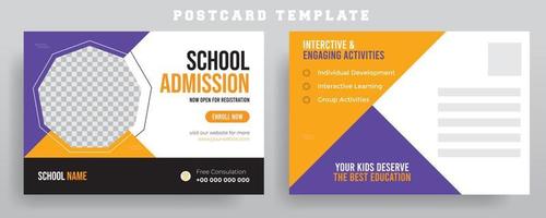 School Admission Post Card Template Design, Junior Kids school education admission timeline cover layout and web banner template, Eddm Postcard Design Template for Kids.Corporate Professional Business vector