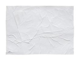 Blank white crumpled and creased sticker paper poster texture isolated on white background photo