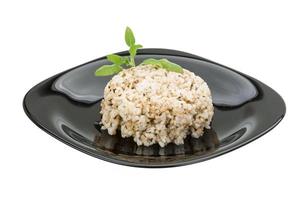Boiled rice on white photo