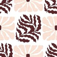 Matisse plant shape seamless pattern. Modern floral abstract background. Brown leaf, daisy flower in Matisse collage style. Botanical abstract repeated print design, wallpaper. Vector illustration.