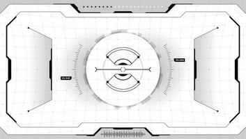 Pantalla ciberpunk de interfaz futurista digital vr hud. visualización frontal de tecnología de realidad virtual de ciencia ficción. panel de tablero en blanco y negro con tecnología gui ui. visor de visor binocular fui. vector