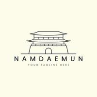 namdaemun con diseño de plantilla de icono de ilustración de vector de logotipo de estilo de arte de línea. diseño de logotipo coreano de arquitectura tradicional