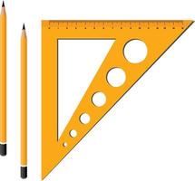 Geometric triangle in orange for drawing shapes with a set of circles different sizes two pencils vector