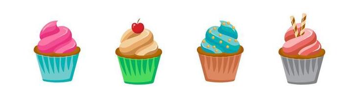 Cupcake icon set of 4, design element suitable for websites, print design or app vector