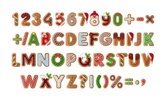 gingerbread alphabet and numbers. set of isolated gingerbread cookies. christmas sweets. vector