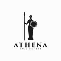 silueta de athena minerva con diseño de logotipo de escudo y lanza vector