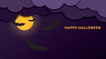 Happy Halloween party have blank space with night clouds, full moon and bats in paper cut style. vector