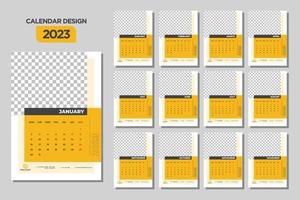 Wall Calendar 2023 template Yellow Design vector