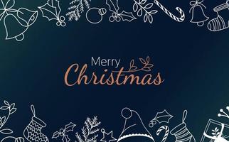 Merry Christmas greeting with christmas ornament on blue navy background vector