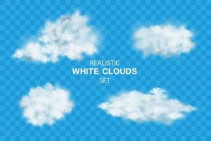 Realistic white cloud fog smoke set collection on blue sky checkered background vector
