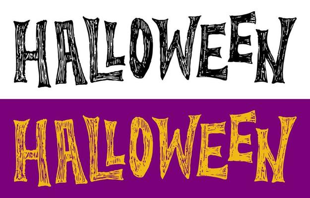 Halloween hand drawn lettering in two colors. Handwritten text for Halloween Holiday.