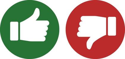 Thumb up and thumb down, vector. The thumbs up and thumbs down icons are green and red. vector