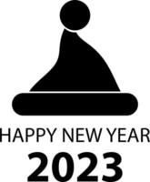 Happy new year 2023, vector. Black icon isolated on white background happy new year 2023. New Year hat. vector