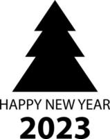 Happy new year 2023, vector. Black icon isolated on white background happy new year 2023. Christmas tree. vector