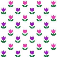 Tulips, seamless pattern, vector. Pattern of purple and pink tulips on a white background. vector