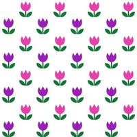 Tulips, seamless pattern, vector. Pattern of purple and pink tulips on a white background. vector