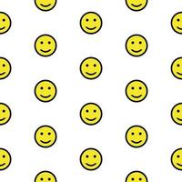 Smiling emoticons, seamless pattern, vector. Pattern of smiling yellow emoticons on a white background. vector