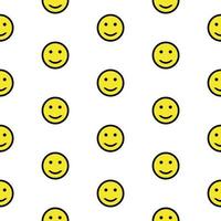 Smiling emoticons, seamless pattern, vector. Pattern of smiling yellow emoticons on a white background. vector